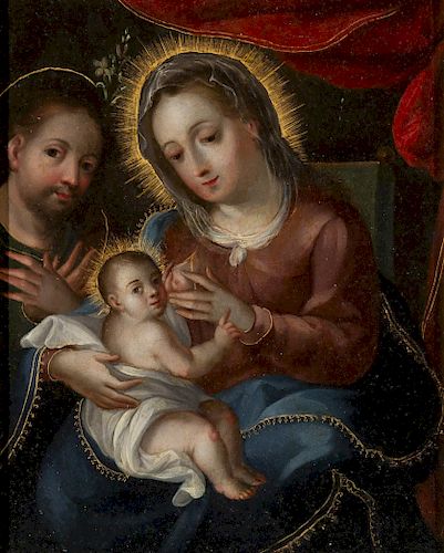 Holy Family, Oil on copper Escuela hispano-colonial del siglo XVIII, Sagrada Familia, 