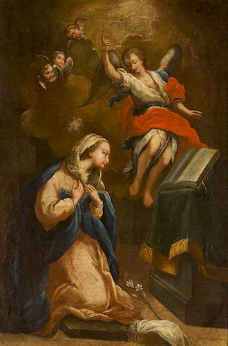 Spanish school, 18th Century, Annnunciation, Oil on canvas Escuela española del siglo XVIII, Anunciación, Óleo sobre l