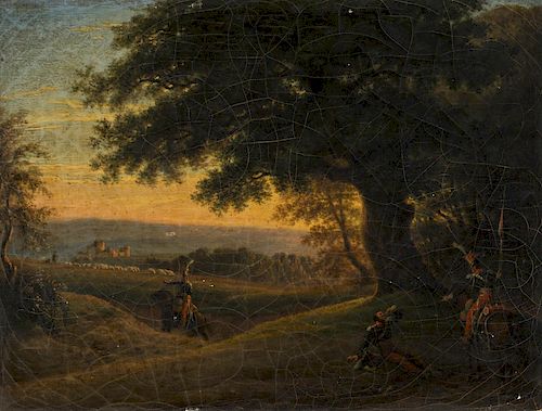 Attributed to Giuseppe Canella, Soldiers in a landscape, Oi Atribuido a Giuseppe Canella, Soldados en un paisaje, Óleo 