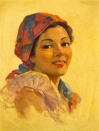 Fernando Amorsolo Cueto, Filipino girl, Oil on canvas stuck Fernando Amorsolo Cueto, Joven filipina, Óleo sobre lienzo 
