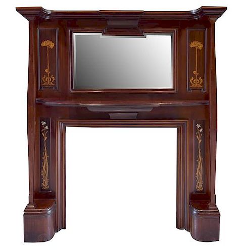 A Mahogany Mantel with Mirror 61" W x 11" D x 78" H