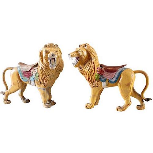 A Pair of Carousel Lions 52" W x 19" D x 44" H