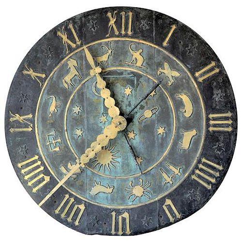 A Zinc Zodiac Clock Face from the Schlitz Brewery 90.5" W x 4.5" D x 90.5" H