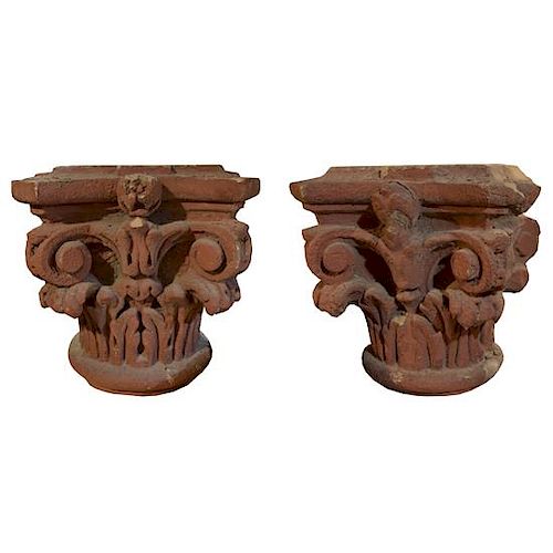 A Pair of Carved Limestone Capitals from the McCarthy Building, Chicago, IL. 19" W x 19" W x 19" H
