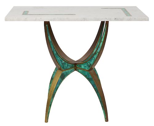 Pepe Mendoza Side Table W/ Inlaid Marble Top