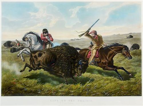 CURRIER and IVES, publishers -- After A. F. Tait. Life on the Prairie. Lithograph with hand-coloring heightened in gum arabic. 1