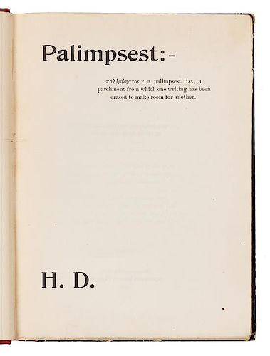 DOOLITTLE, Hilda ("H. D.") (1886-1961). Palimpsest. Boston and New York: Houghton Mifflin Company, 1926.
