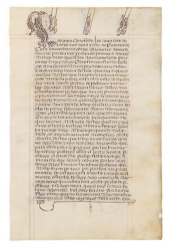[MANUSCRIPT]. Single leaf from a Grant of Arms, in Spanish, on vellum. Spain, ca 1600.