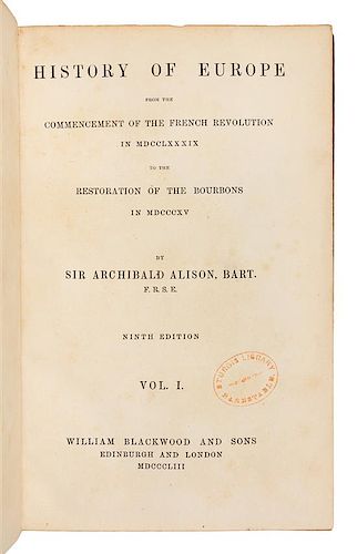 [BINDINGS]. ALISON, Sir Archibald. History of Europe... Edinburgh and London: William Blackwood and Sons, 1851, 1864.