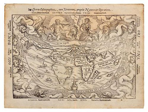 APIANUS. Charta Cosmographica, cum Ventorum... Antwerp, circa 1553. Block 2 (of 3) with border text in Latin and Dutch.