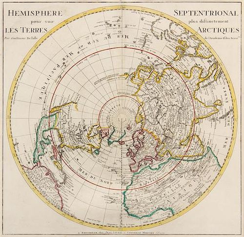 * DELISLE, Guillaume (1675-1726). Hemisphere Septentrional pour voir Plus Distinctoment les Terres Arctiques. [Paris:], ca 1730.