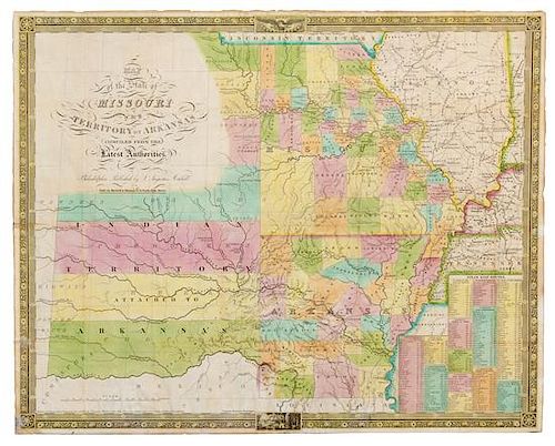 MITCHELL, Samuel Augustus (1792-1868). Map of the State of Missouri and Territory of Arkansas. Philadelphia, 1836.