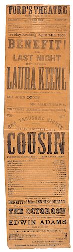 [LINCOLN, Abraham -- ASSASSINATION]. Ford's Theatre...Friday Evening, April 14th, 1865. Washington, D. C.: H. Polkinhorn & Son,