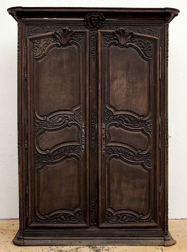 Large Antique French Louis XV Style Provincial Carved Wood Armoire