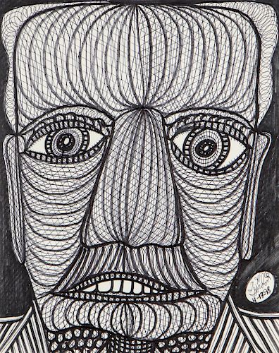 Ted Gordon (b.1924) Portrait, ink drawing on paper