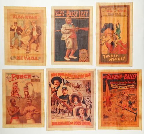 6 Vintage Oil Cloth Advertising Posters