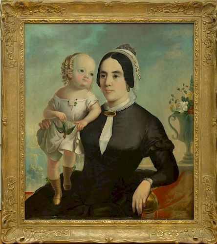 AMERICAN SCHOOL: PORTRAIT OF A MOTHER AND CHILD