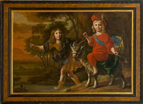 CHRISTOFFEL PIERSON (1631-1714): PORTRAIT OF A YOUNG BOY AND HIS BROTHER SEATED ON A GOAT