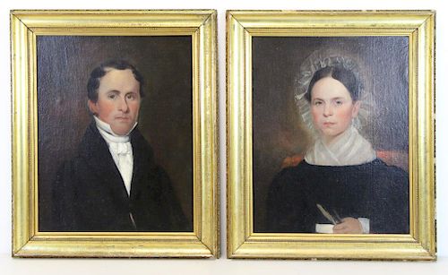 Pair of 19th C. Oil on Canvas Portraits.