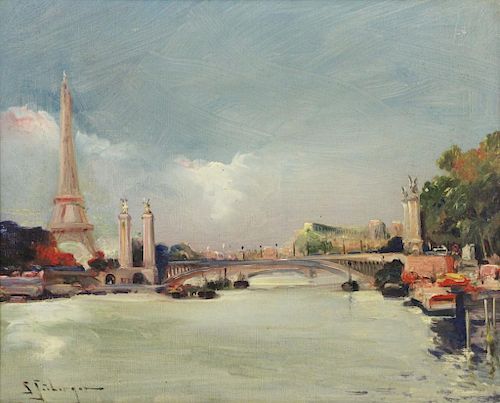 SEEBERGER, Samuel. Oil on Canvas. "La Seine Paris"