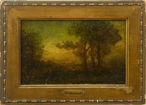 ATTRIBUTED TO RALPH ALBERT BLAKELOCK (1847-1919): LANDSCAPE WITH SEATED FIGURE
