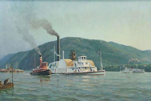 MULLER, William. Oil on Board "Towing on the