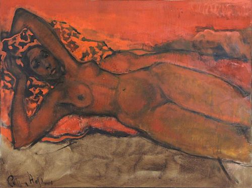 HOLDER, Geoffrey. Oil on Canvas. Reclining Nude.