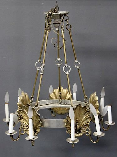 Gilt Metal and Steel Chandelier with Shell