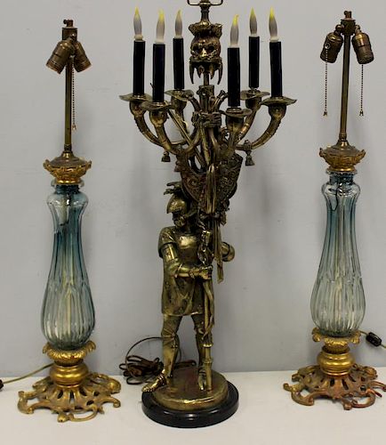 Antique Bronze Cavalier Form Lamp Together