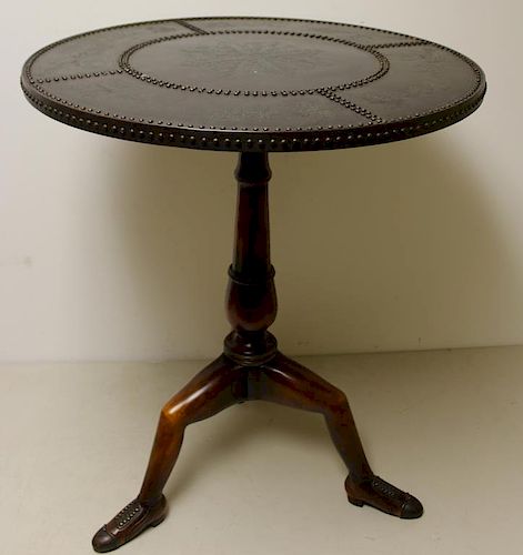 Leathertop Pedestal Table With Shoe Feet.