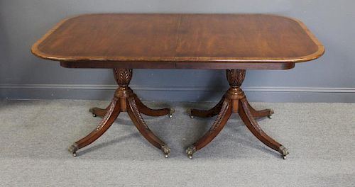 KINDEL. Signed Mahogany Banded Dining Table with