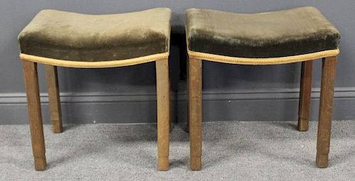 CORONATION, Signed Pair of Upholstered Benches