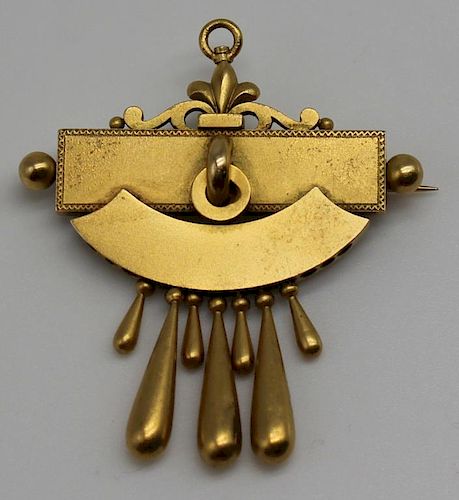 JEWELRY. Etruscan Revival 14kt Gold Pendant or