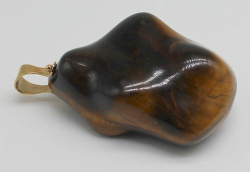 JEWELRY. 14kt Gold and Tiger's Eye Pendant.