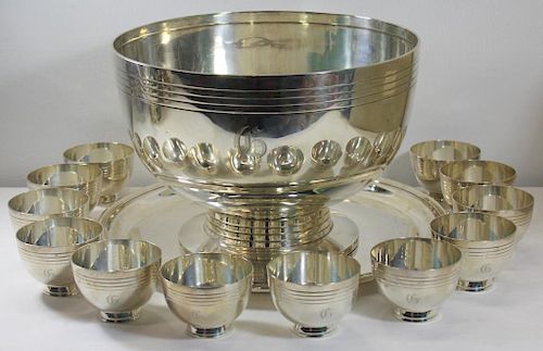 STERLING. Tiffany & Co. Punch Bowl and (12) Cups.