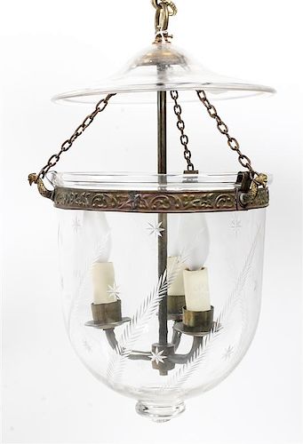 A Continental Gilt Metal and Glass Hall Lantern Length overall 15 inches.