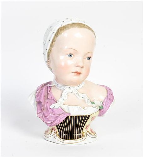 A Meissen Porcelain Bust Height 9 1/4 inches.