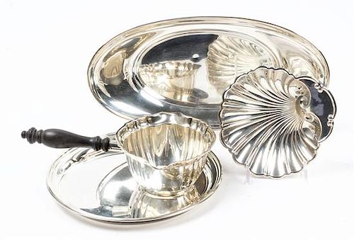 A Group of American Silver Articles, Various Makers, comprising a sauce server with a wood handle and an oval tray, Gorham Mfg.