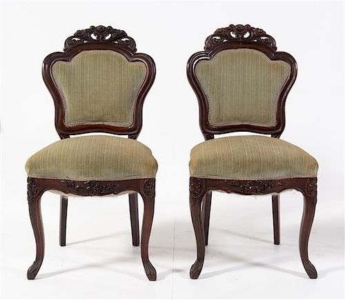 A Pair of Victorian Rosewood Side Chairs Height 35 inches.
