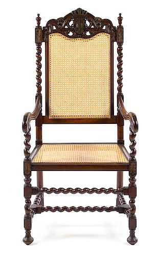 * A William and Mary Style Oak Armchair Height 49 1/4 inches.