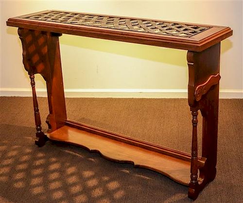 An American Console Table Height 34 1/2 x width 50 1/4 x depth 14 1/4 inches.