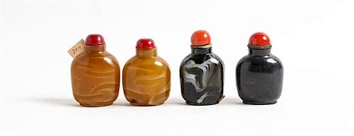 * Four Glass Imitating Agate Snuff Bottles Height of tallest 2 3/4 inches.
