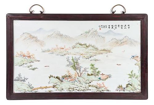 A Set of Four Chinese Porcelain Plaques Height 16 1/2 x width 29 inches.
