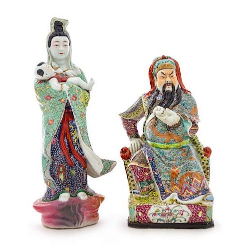 Two Chinese Famille Rose Porcelain Figures of Immortals Height of taller 14 1/4 inches.