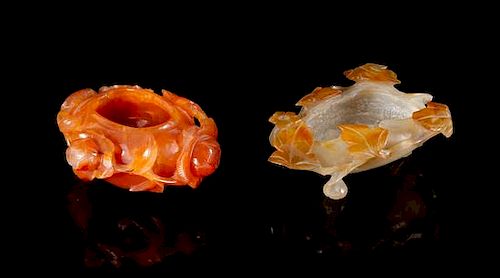 Two Carved Agate Water Coupes Length of larger 4 1/4 inches.