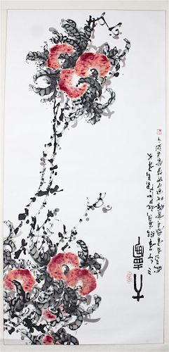 Three Chinese Ink and Color Paintings on Paper, (20th century), Narcissus, Bamboo, Fruits