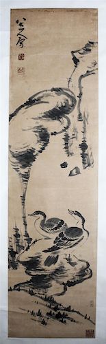 Two Chinese Ink and Color Paintings on Paper, (20th century), Ducks, Eagle