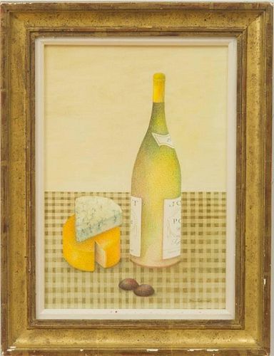 MARY FAULCONER (1912-2011): STILL LIFE WITH WINE AND CHEESE