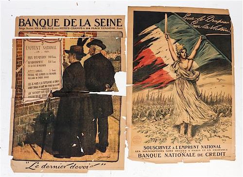 * A Group of Eight French WWI Posters Largest 47 x 44 3/4 inches.