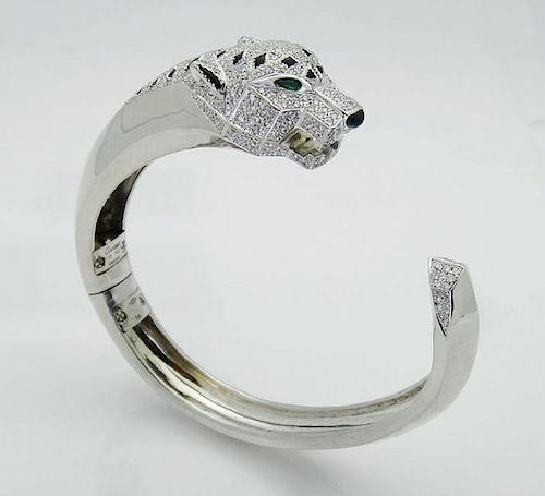 Cartier 18K 15.74tcw Diamond Emerald, Onyx Bracelet